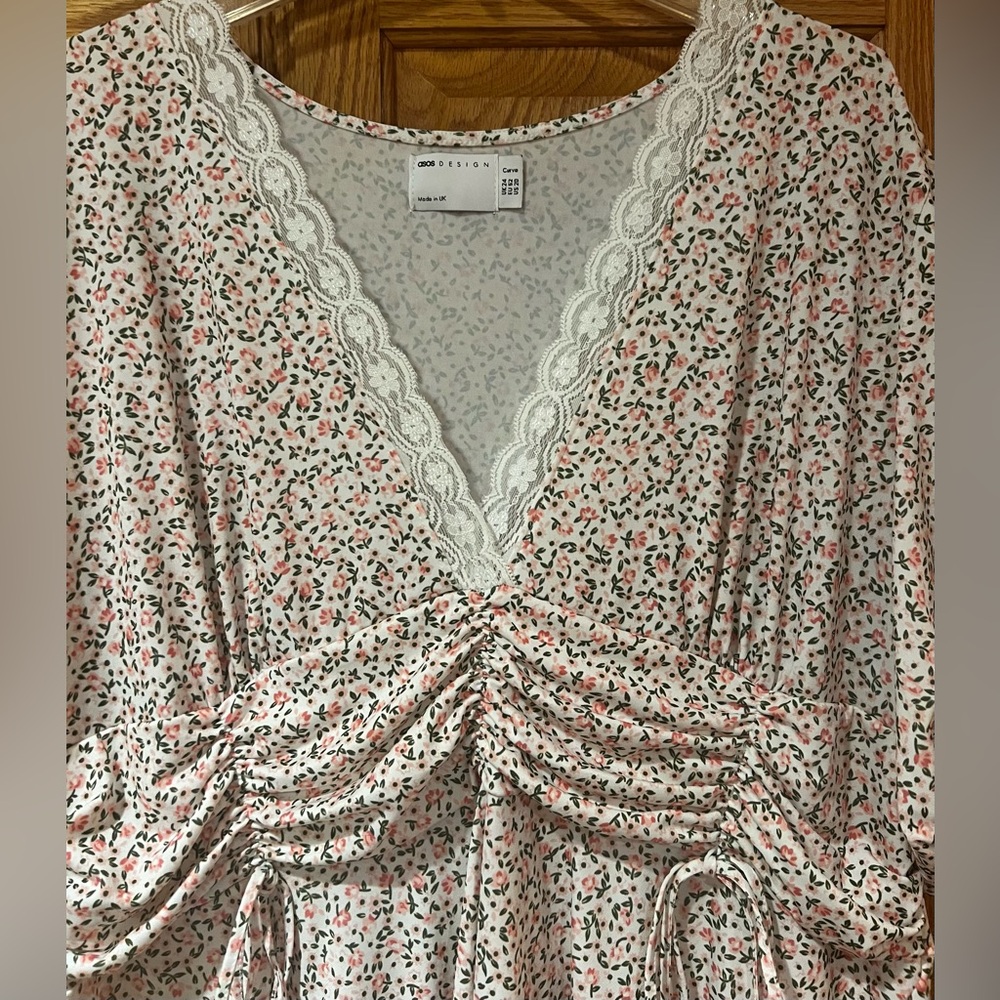 ASOS‎ Design Curve White & Pink Floral Print Lace Trim Dress Plus Size 20 - Picture 2 of 10